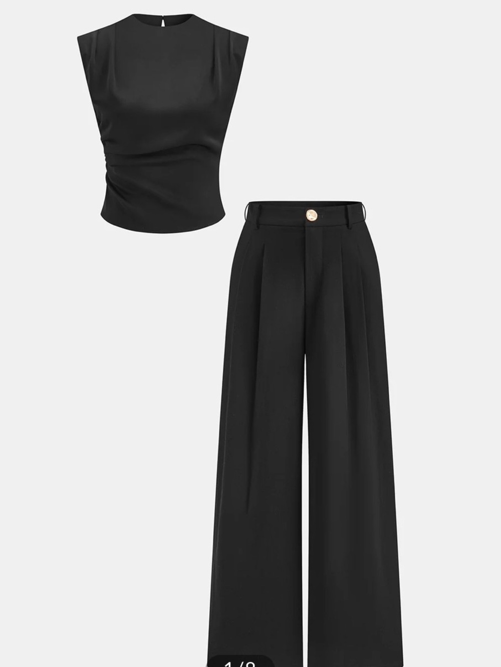 BNWT Commense Black Wide-Leg High-Rise Pants with Matching Black Sleeveless Top